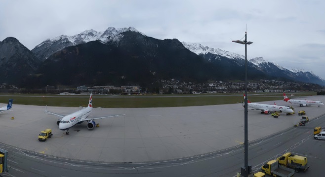 Innsbruck Airport (INN/LOWI) Live Webcam showing real-time aircraft operations, terminal activities, and runway movements at this scenic Alpine airport in Austria