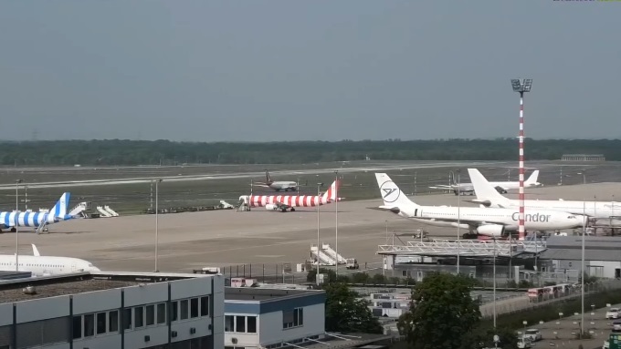 Düsseldorf Airport (DUS/EDDL) Live Webcam showing real-time views of terminal operations, aircraft movements, and international flight activities at Germany's fourth-busiest airport